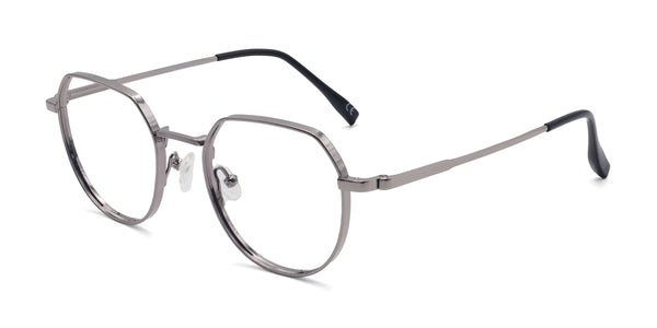 quench geometric silver eyeglasses frames angled view