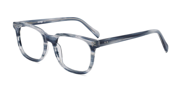 radiance rectangle blue eyeglasses frames angled view