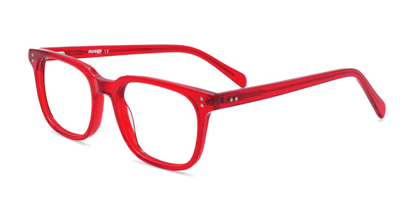 radiance rectangle red eyeglasses frames angled view