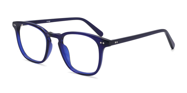 rubicon square blue eyeglasses frames angled view