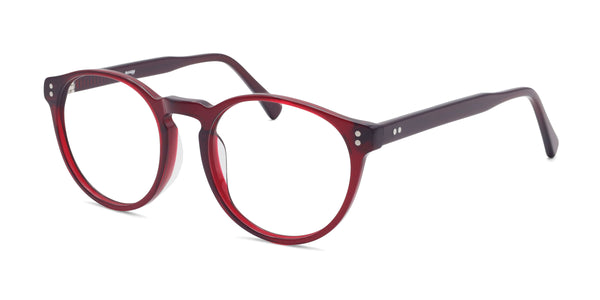 union round red eyeglasses frames angled view