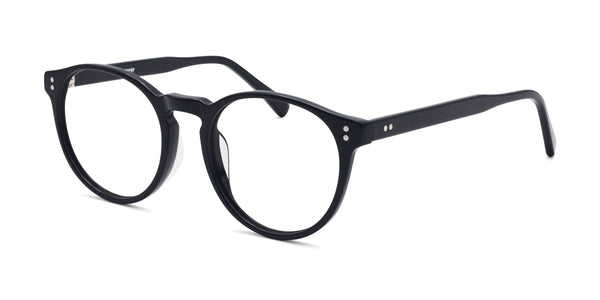union round black eyeglasses frames angled view