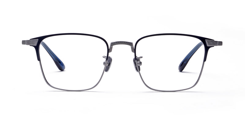 neat matte dark navy eyeglasses frames front view