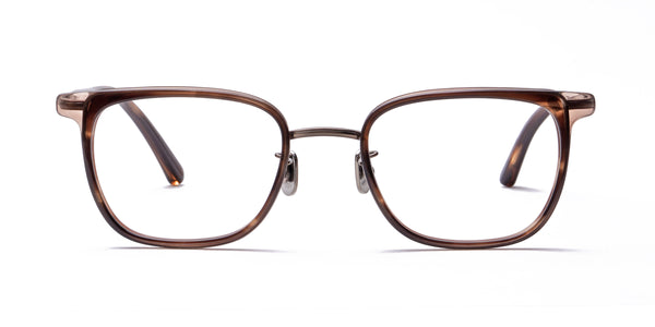 neat glossy transparent brown eyeglasses frames front view