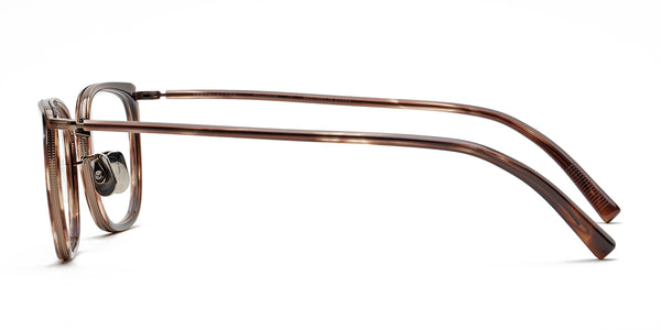neat glossy transparent brown eyeglasses frames side view