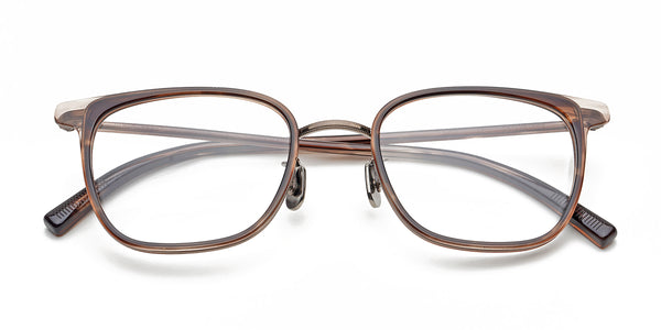 neat glossy transparent brown eyeglasses frames top view