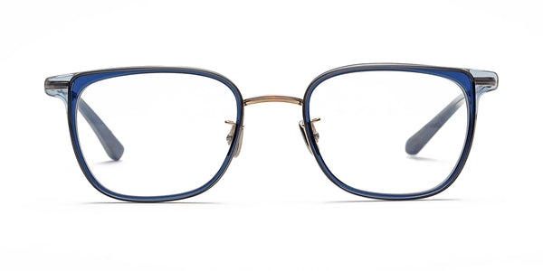 neat glossy transparent navy eyeglasses frames front view
