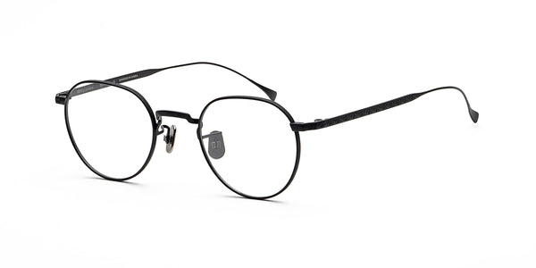 neat matte black eyeglasses frames angled view