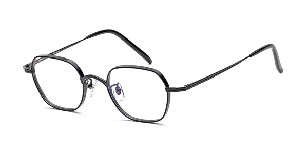 odd black geometric eyeglasses frames angled view