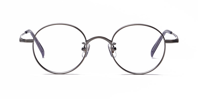 odd gray round eyeglasses frames front view