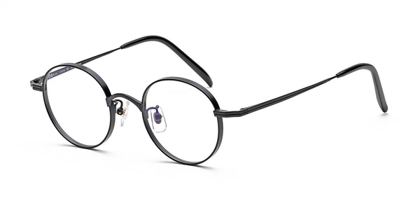 odd black round eyeglasses frames angled view