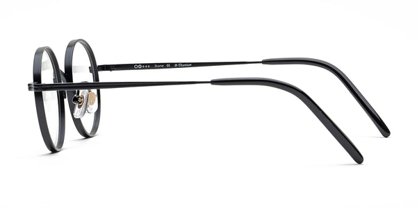 odd black round eyeglasses frames side view