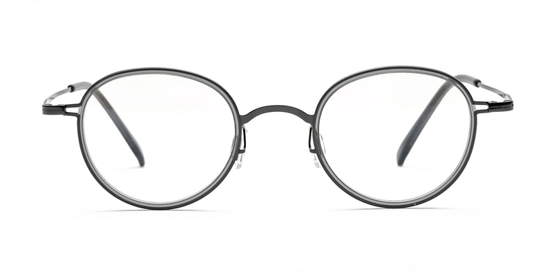 odd gray oval eyeglasses frames front view