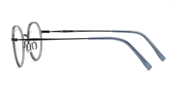 odd gray oval eyeglasses frames side view