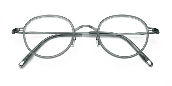 odd gray oval eyeglasses frames top view