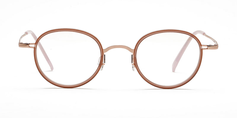 odd pink oval eyeglasses frames front view