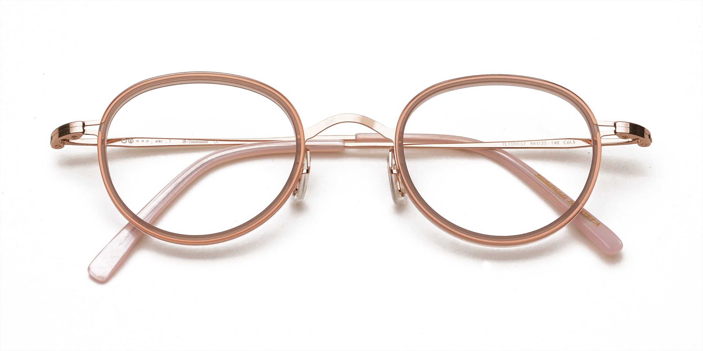 odd pink oval eyeglasses frames top view