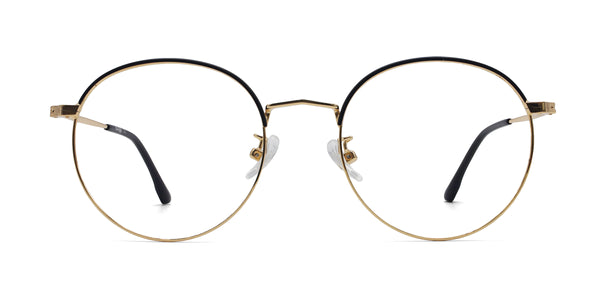 abby round black gold eyeglasses frames front view