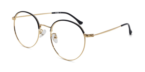 abby round black gold eyeglasses frames angled view