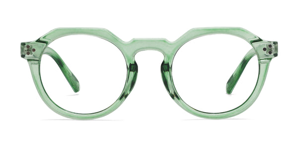 agnus geometric clear green eyeglasses frames front view