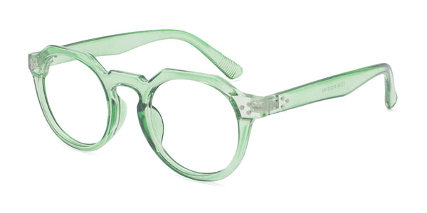 agnus geometric clear green eyeglasses frames angled view
