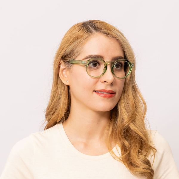 agnus geometric clear green eyeglasses frames for women side view