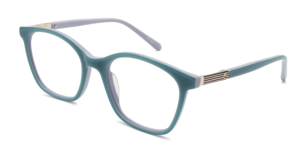 amaze square green eyeglasses frames angled view