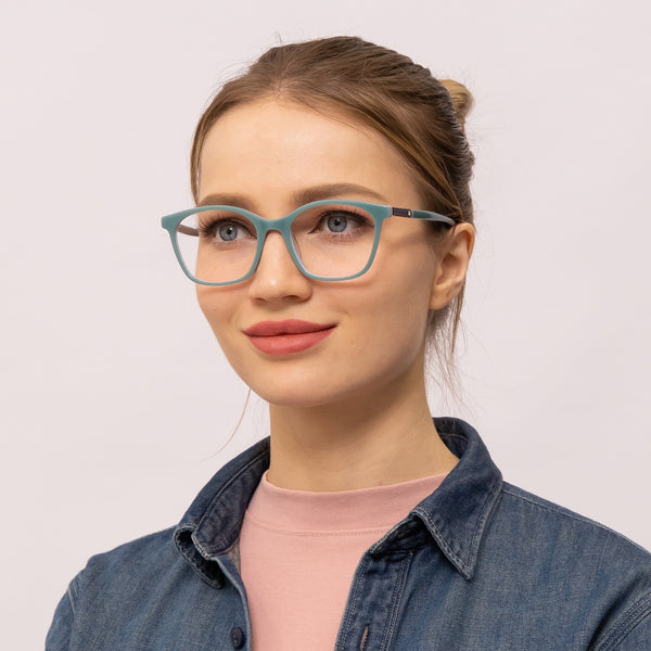 amaze square green eyeglasses frames for women angled view