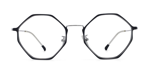 ashley geometric black silver eyeglasses frames front view