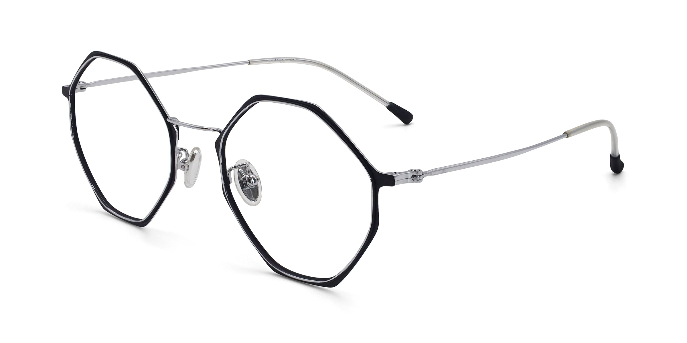 ashley geometric black silver eyeglasses frames angled view