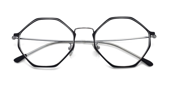 ashley geometric black silver eyeglasses frames top view