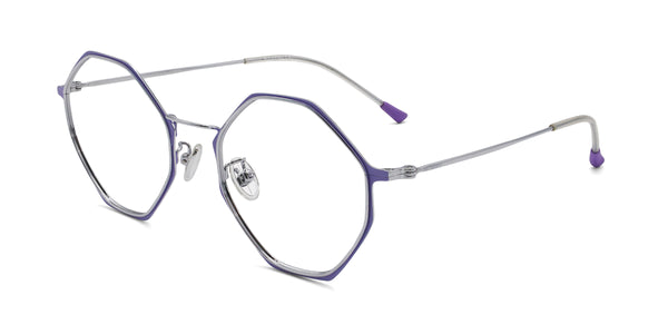 ashley geometric purple silver eyeglasses frames angled view