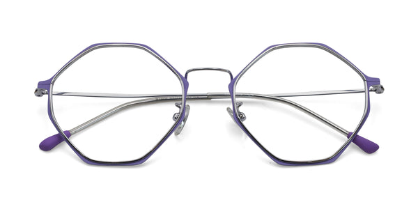 ashley geometric purple silver eyeglasses frames top view