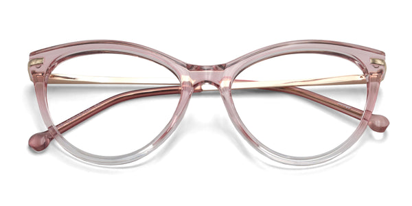 audrey cat eye pink eyeglasses frames top view