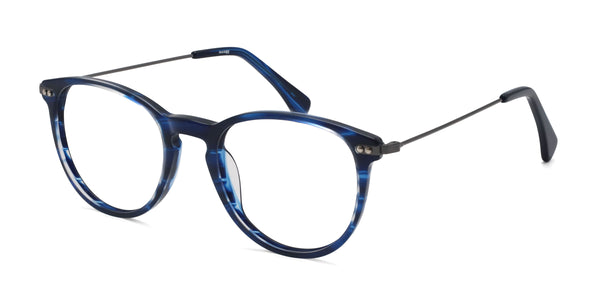 august oval blue eyeglasses frames angled view