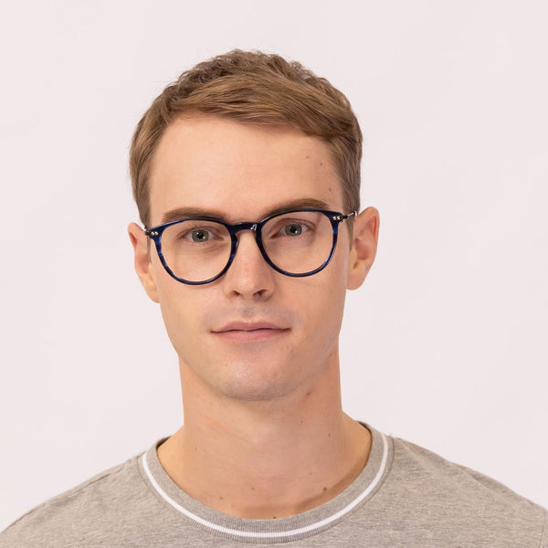 august oval blue eyeglasses frames for men front view