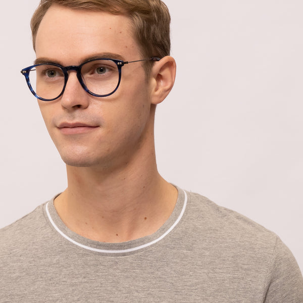 august oval blue eyeglasses frames for men angled view