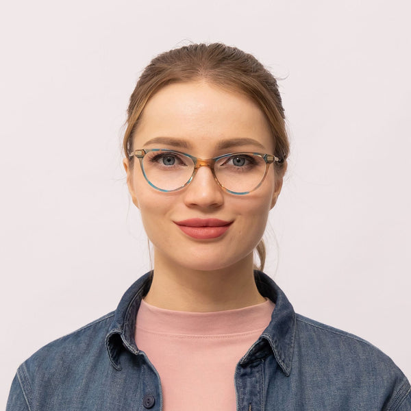 aura cat eye blue eyeglasses frames for women top view