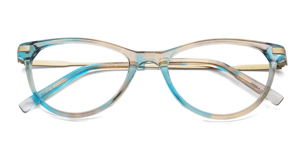 aura cat eye blue eyeglasses frames top view