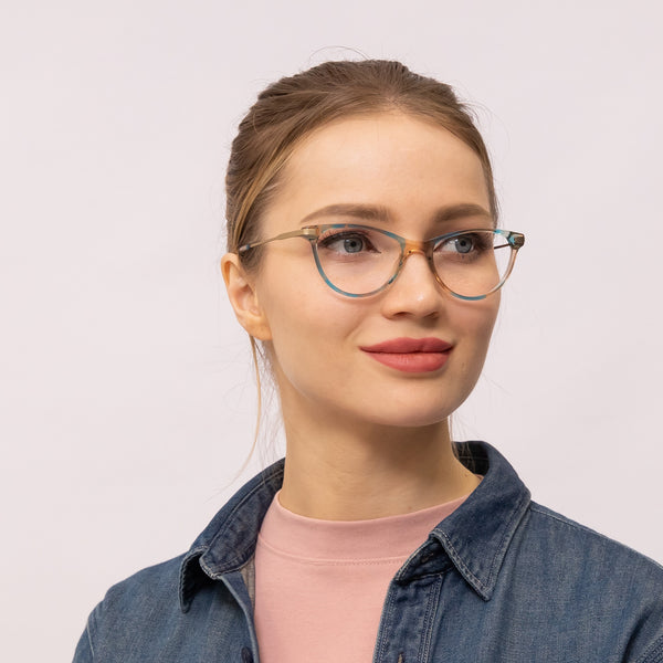 aura cat eye blue eyeglasses frames for women side view