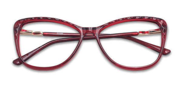 aurora cat eye red eyeglasses frames top view