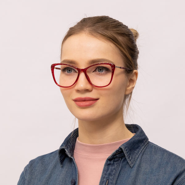 aurora cat eye red eyeglasses frames for women angled view