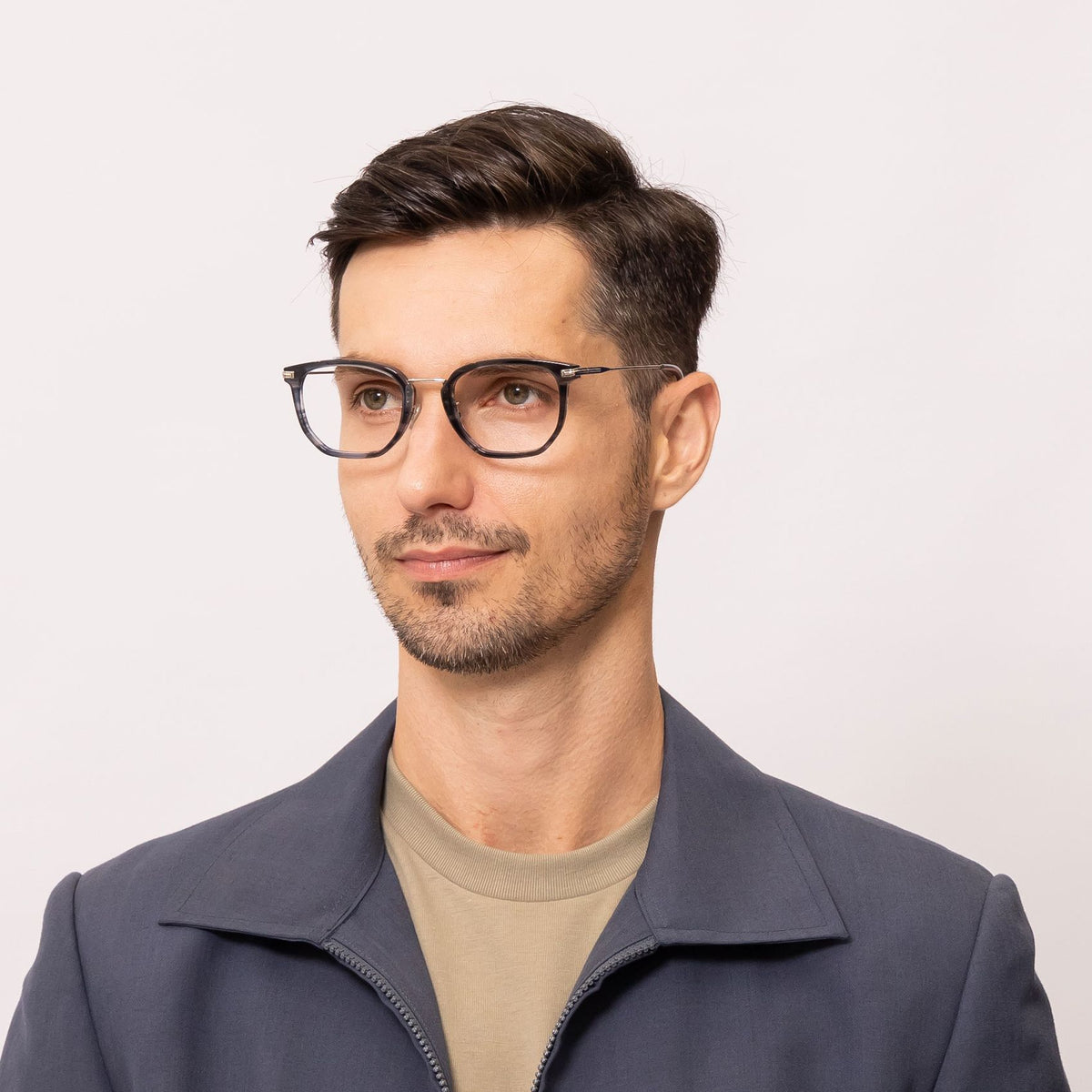balance geometric gray eyeglasses frames for men angled view