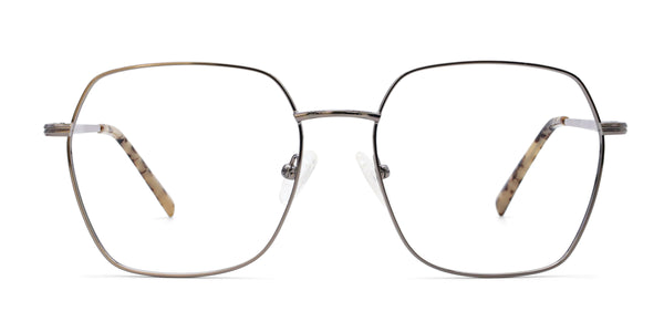 begin geometric silver eyeglasses frames front view