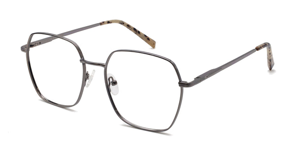 begin geometric silver eyeglasses frames angled view