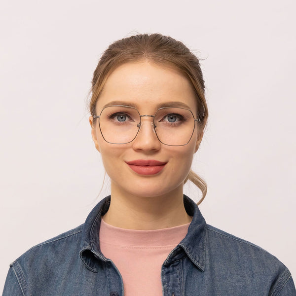 begin geometric silver eyeglasses frames for women front view