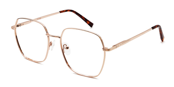 begin geometric rose gold eyeglasses frames angled view