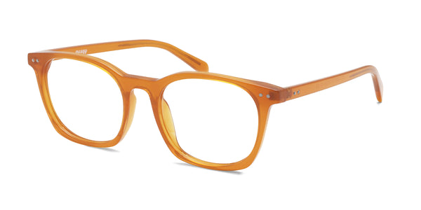 beyond square orange eyeglasses frames angled view