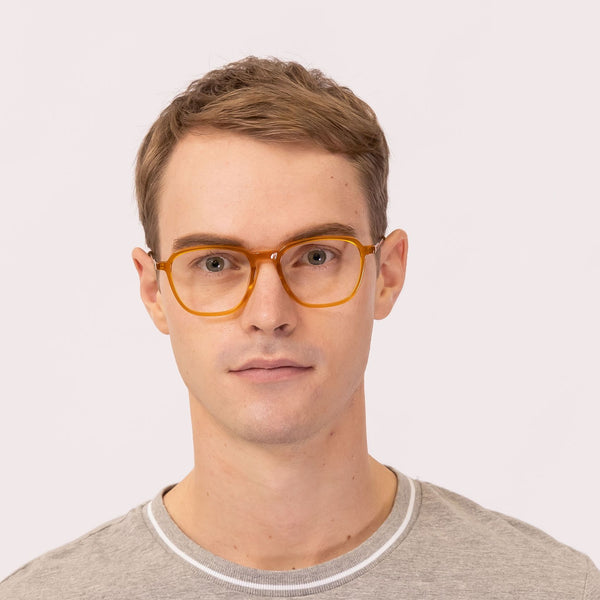 billie square orange eyeglasses frames for men front view