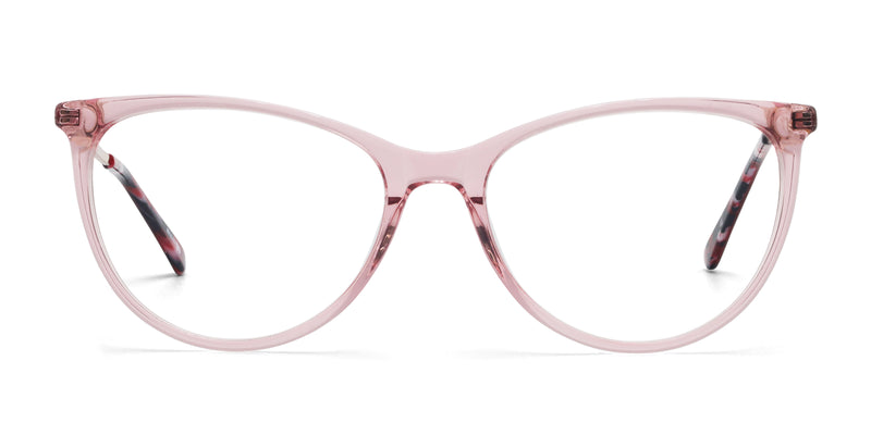 bloom cat eye clear pink eyeglasses frames front view